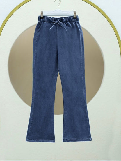 İspanyol Paça Bağcık Detaylı Kot Pantolon  -Buz Mavi