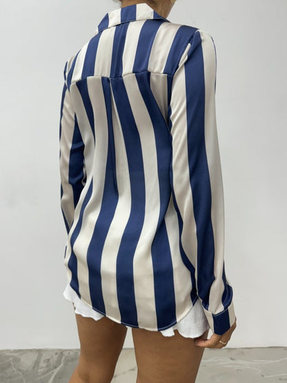 Boydan Düğmeli Arkası Uzun Saten Gömlek-Laci