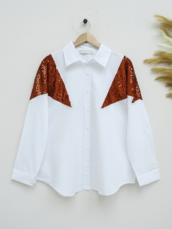 Pul Payet Detaylı Salaş Gömlek -Kiremit