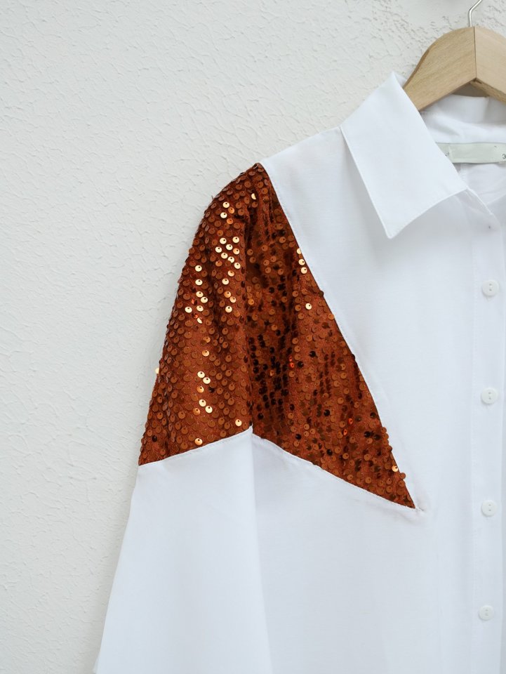 Pul Payet Detaylı Salaş Gömlek -Kiremit