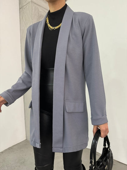 Yakası Ve Kolu Katlamalı Cep Detaylı Krep  Ceket -Gri