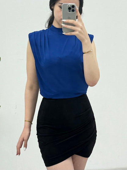 Sıfır Kol Vatkalı Sandy Bluz -Saks