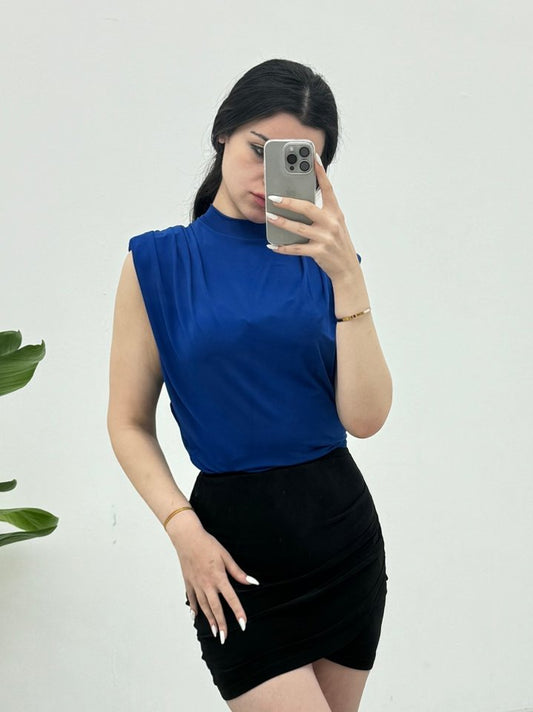 Sıfır Kol Vatkalı Sandy Bluz -Saks