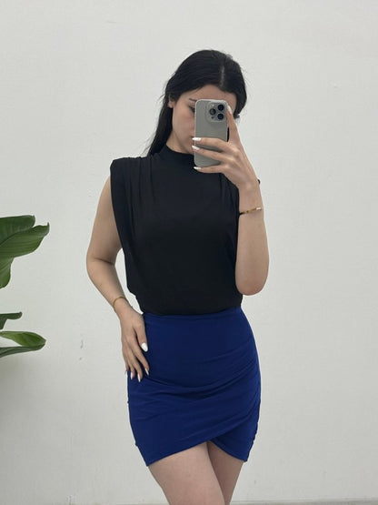 Sıfır Kol Vatkalı Sandy Bluz -Siyah