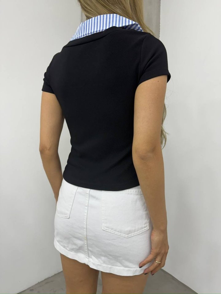 Yakalı Ottoman Yakalı Bluz -Siyah