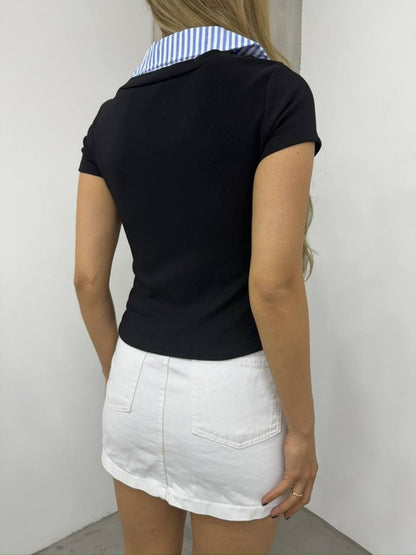 Yakalı Ottoman Yakalı Bluz -Siyah