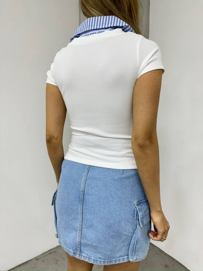 Yakalı Ottoman Yakalı Bluz  -Beyaz