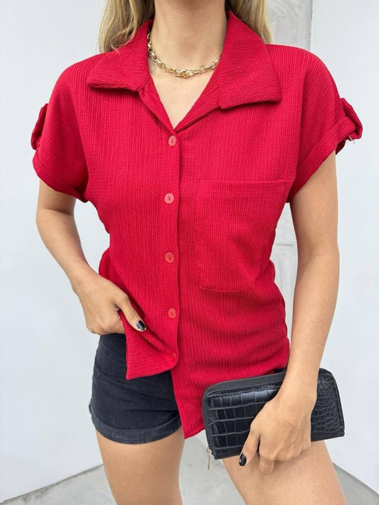 Duble Kol Tek Cepli Bürümcük Gömlek  -Bordo