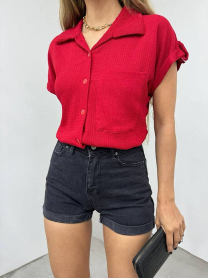 Duble Kol Tek Cepli Bürümcük Gömlek  -Bordo