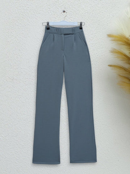 Beli Cırtlı Likralı Pantolon -Gri