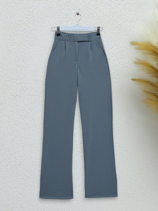 Beli Cırtlı Likralı Pantolon -Gri