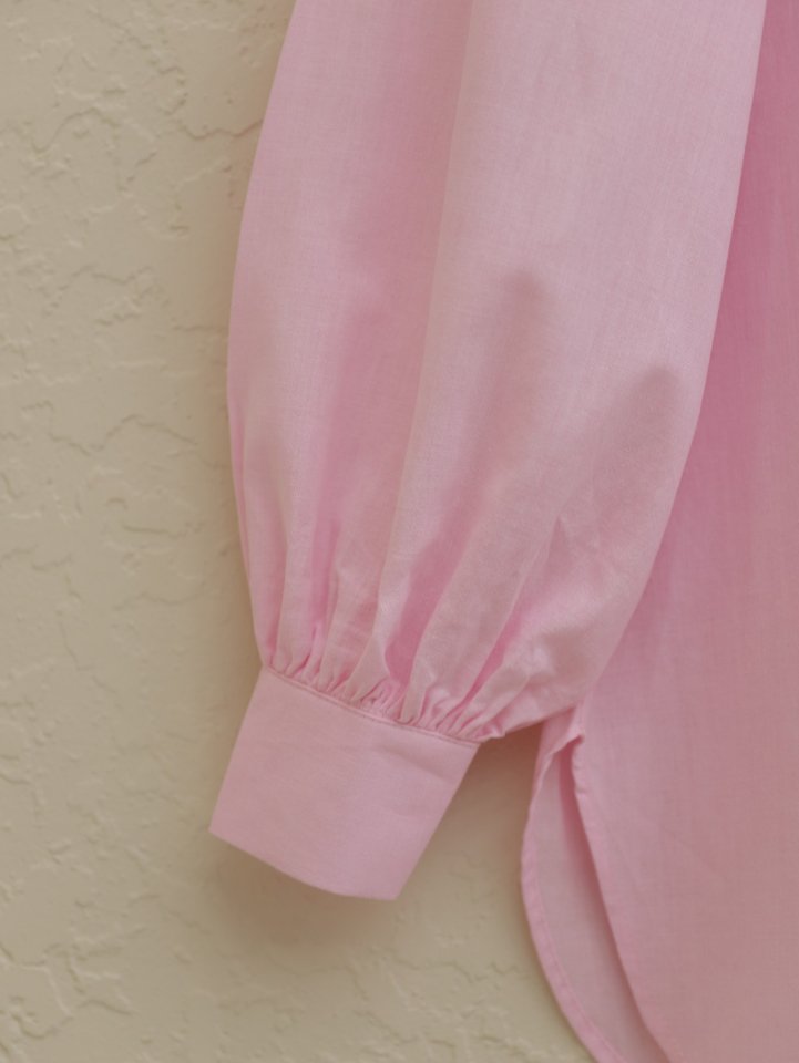Güpür Püsküllü Ham Keten Balon Kol Gömlek  -Pudra