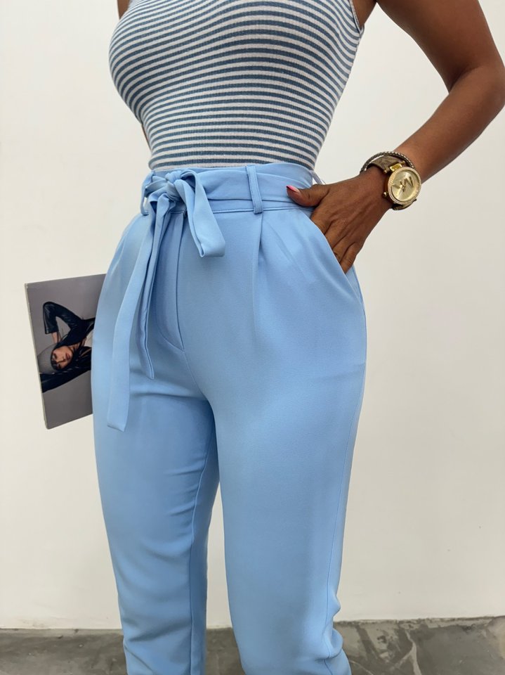 Kemerli Bilek Pantolon     -Bebe Mavi
