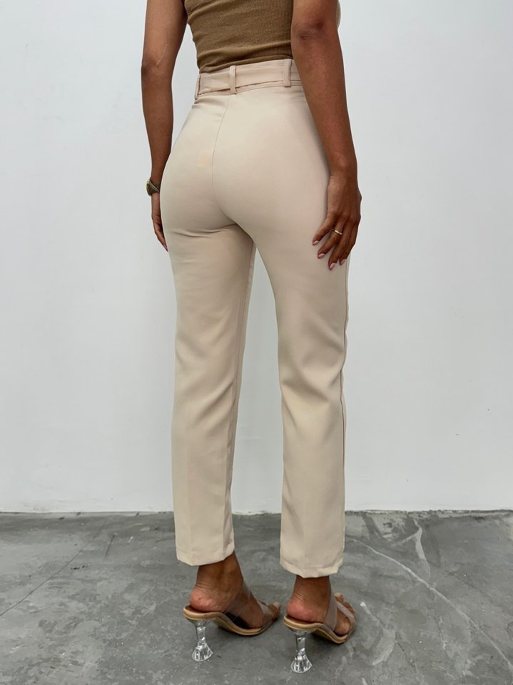 Kemerli Bilek Pantolon     -Bej