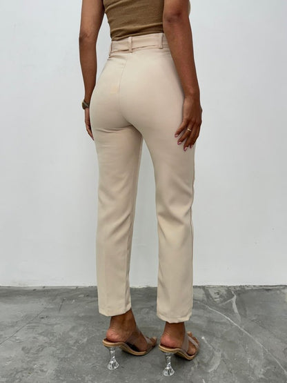 Kemerli Bilek Pantolon     -Bej