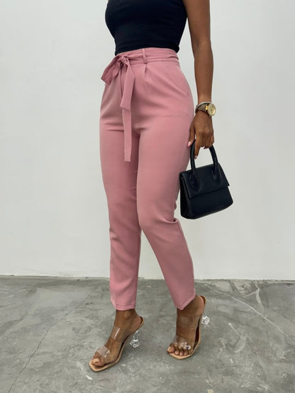 Kemerli Bilek Pantolon     -Pudra