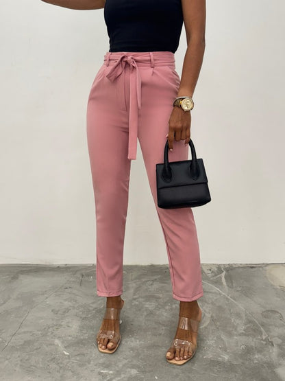 Kemerli Bilek Pantolon     -Pudra