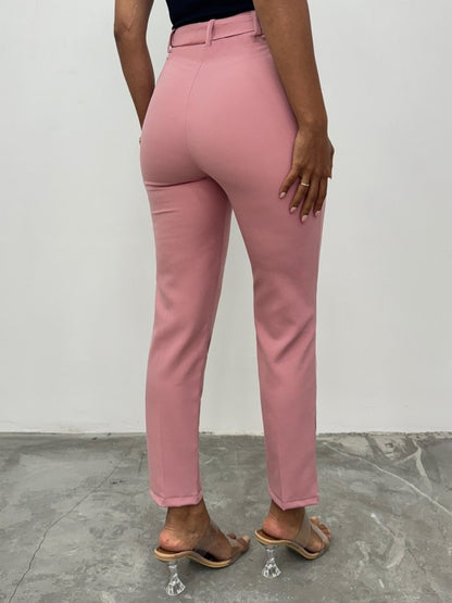 Kemerli Bilek Pantolon     -Pudra