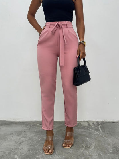 Kemerli Bilek Pantolon     -Pudra