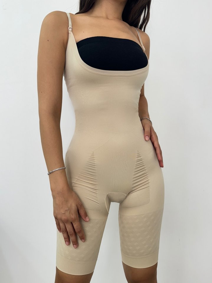 Ayar Askılı Dabıl Boy Korse -Krem