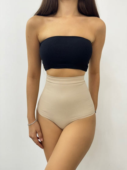 Silikonlu Uzun Bel Slip Korse -Krem