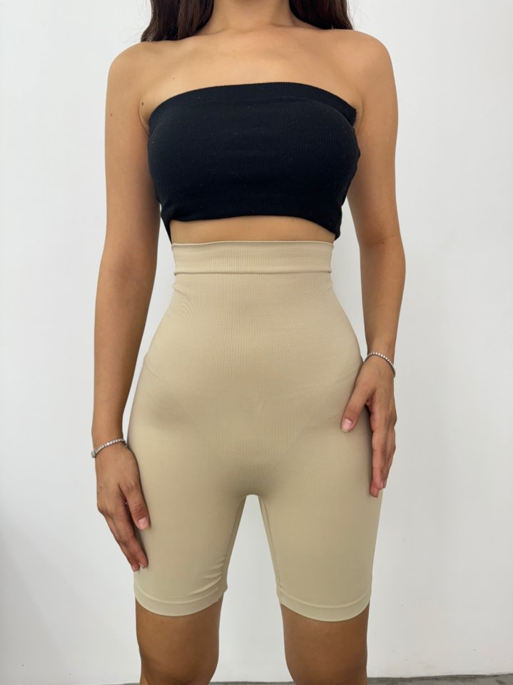 Silikonlu Uzun Paçalı Korse -Krem