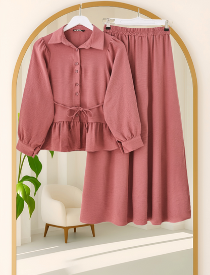 Parçalı Büzgülü Bluz Etekli Takım -G.Kurusu