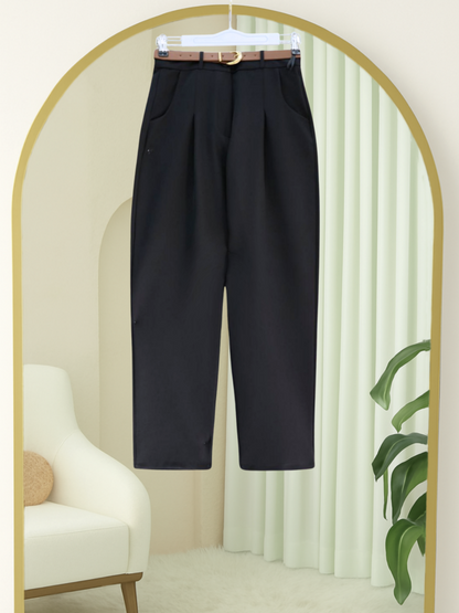 Pileli Cepli Kemerli Bilek Pantolon -Siyah