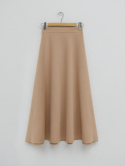 İthal Likralı Krep Kumaş Kiloş Çan Etek -Vizon