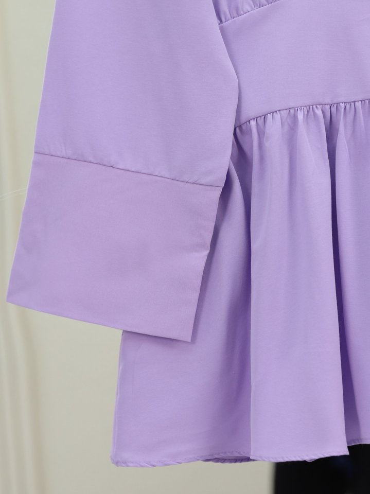 Yarım Düğmeli Beli Bağlamalı Yanı Fermuarlı Tunik -Lila