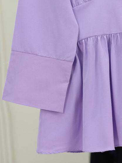 Yarım Düğmeli Beli Bağlamalı Yanı Fermuarlı Tunik -Lila
