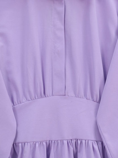 Yarım Düğmeli Beli Bağlamalı Yanı Fermuarlı Tunik -Lila