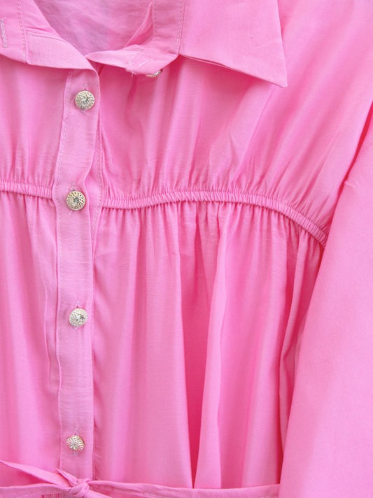 Robadan Büzgülü Beli Bağcıklı Gömlek -Pembe