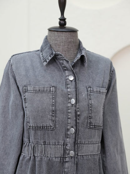 Beli Lastikli Yan Cepli Kot Elbise -Füme