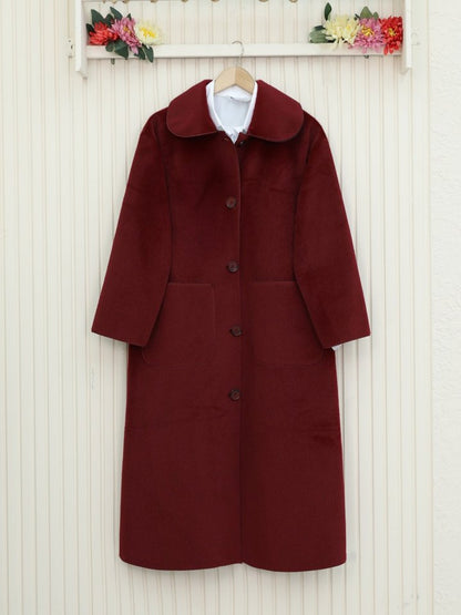 Boydan Düğmeli Cepli Kaban  -Bordo