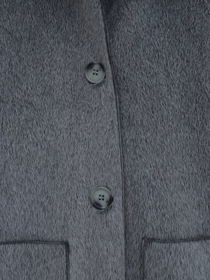 Boydan Düğmeli Cepli Kaban -Füme