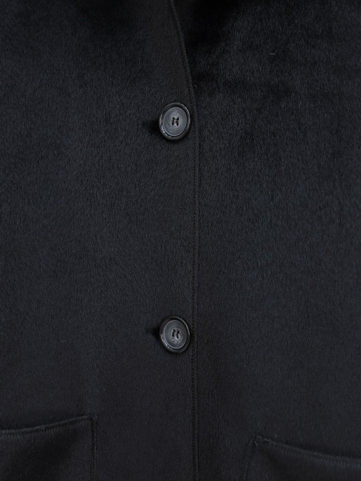 Boydan Düğmeli Cepli Kaban -Siyah