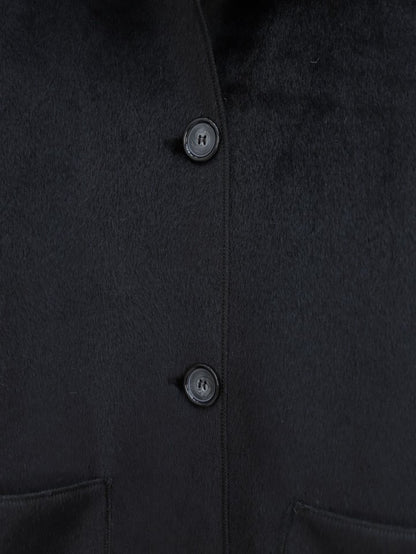 Boydan Düğmeli Cepli Kaban -Siyah