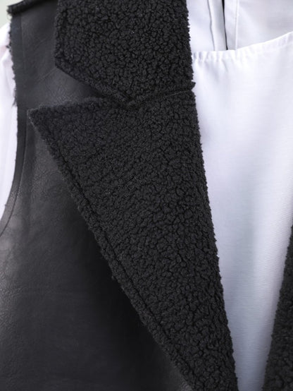 İçi Kuzu Peluş Çift Cepli Yelek -Siyah