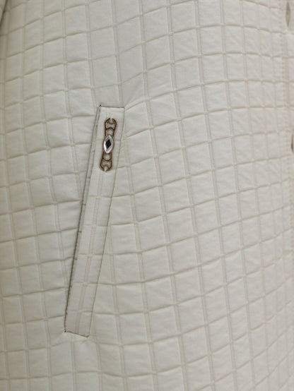 Yakası Zincir Detaylı Uzun Kapitone Kaban -Taş