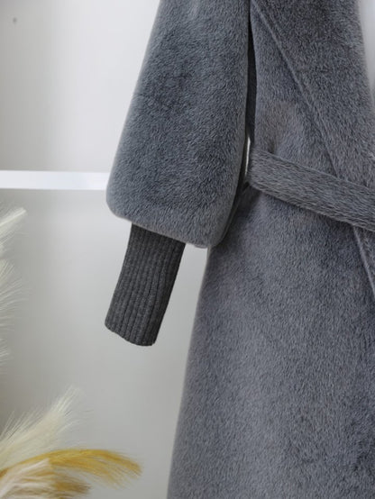 Kolu Ribanalı Şal Yaka Astarlı Kaşe Kaban -Füme