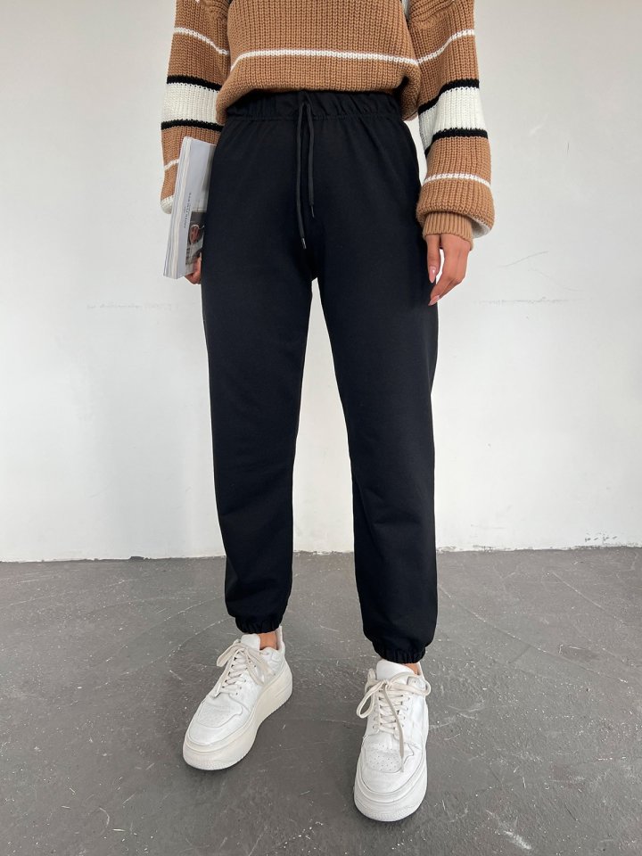 Beli Bağcıklı Eşofman Altı -Siyah