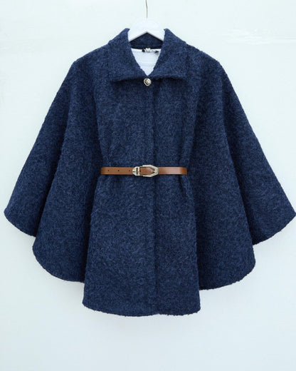 Tek Düğmeli  Beli Kemerli  Sakallı Panço  -Laci