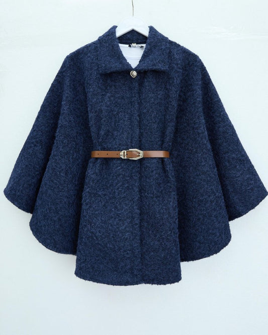 Tek Düğmeli  Beli Kemerli  Sakallı Panço  -Laci