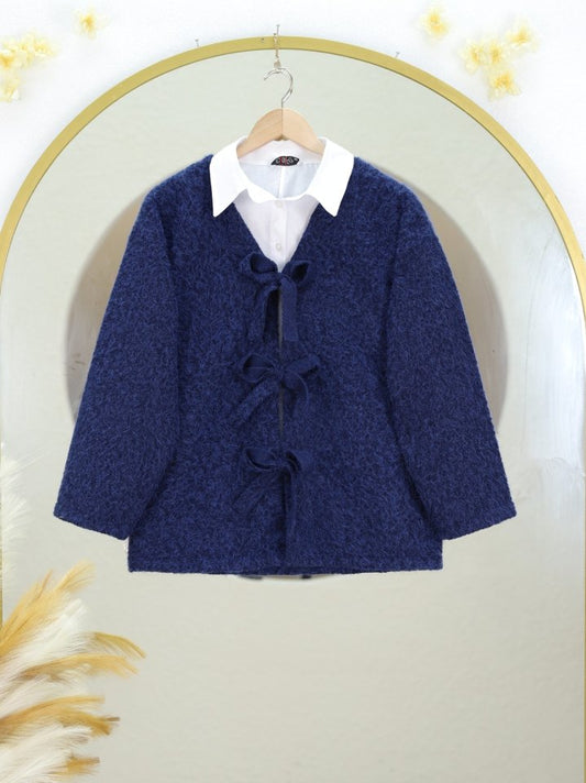 Önü Bağlamalı Kırçıllı Kaşe Ceket -Laci