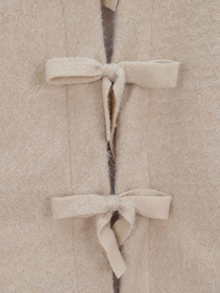 Önü Bağlamalı Kırçıllı Kaşe Ceket -Bej