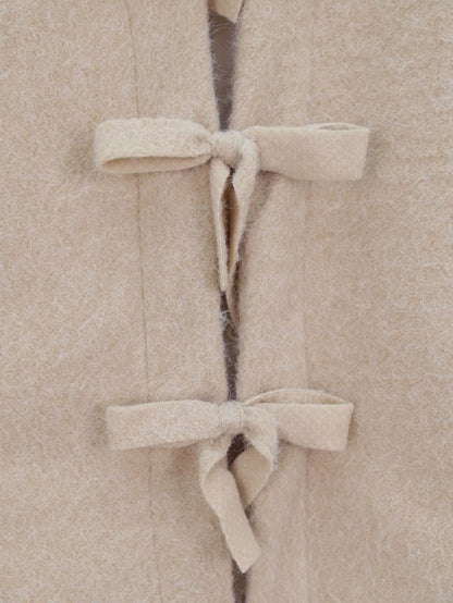 Önü Bağlamalı Kırçıllı Kaşe Ceket -Bej