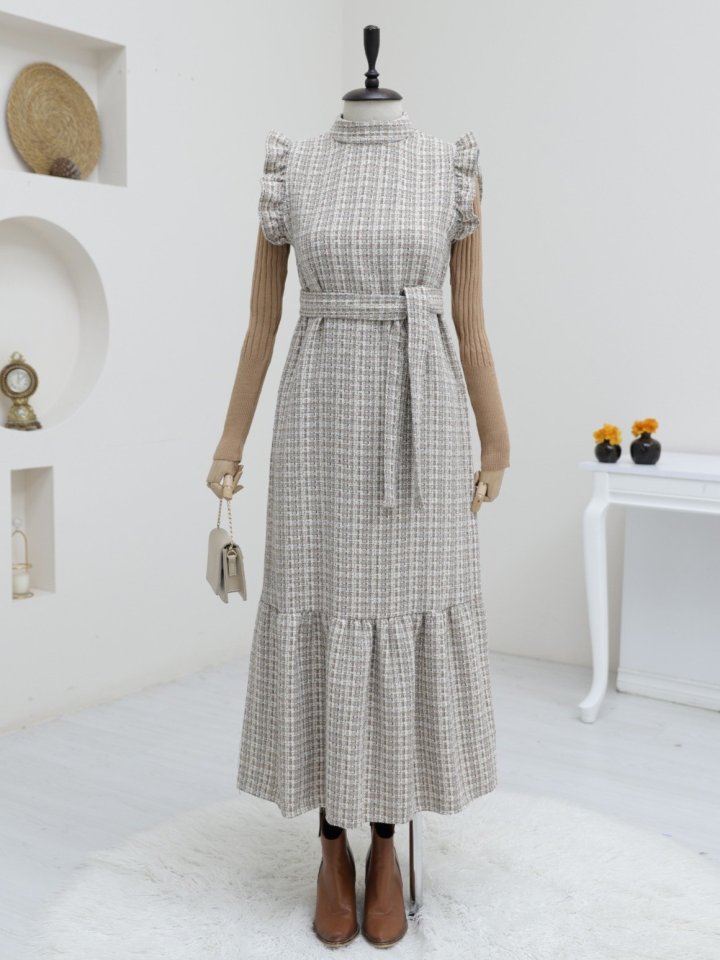 Kolları Fırfırlı Kemerli Tuvit Jile  -Vizon