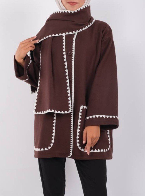 Önü Düğmeli Atkılı Cepli Ceket -Kahve