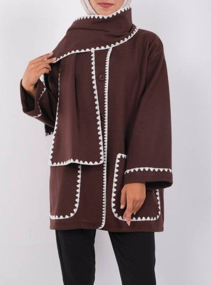 Önü Düğmeli Atkılı Cepli Ceket -Kahve